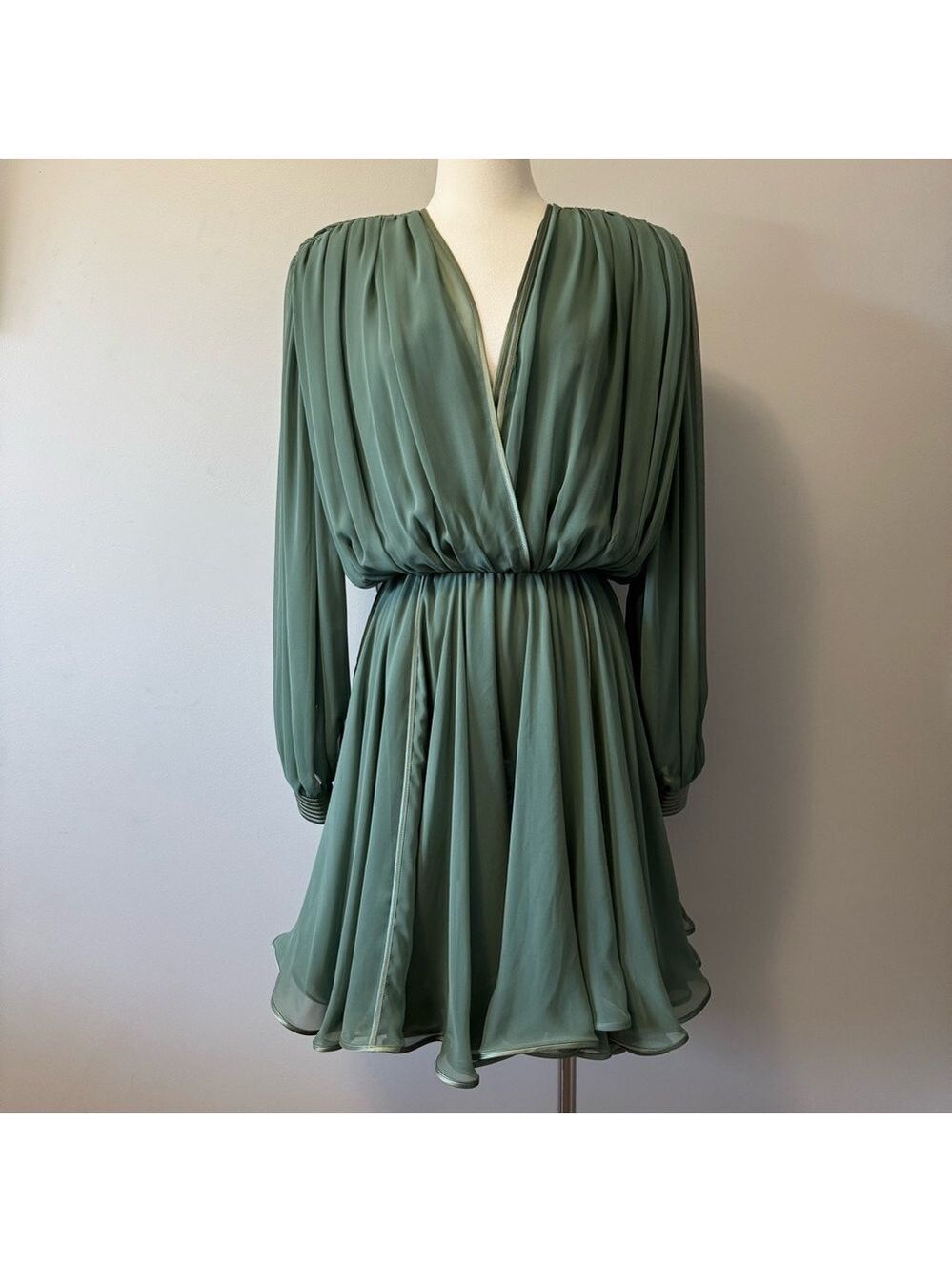 Vintage Wayne Clark Long Sleeve Cocktail Teal Dress silk lining Sz Medium